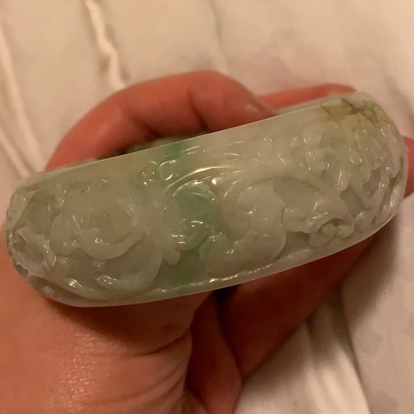 Antique Jade Burma Dynasty Ancient Carvings Bangle - Picture 2 of 8